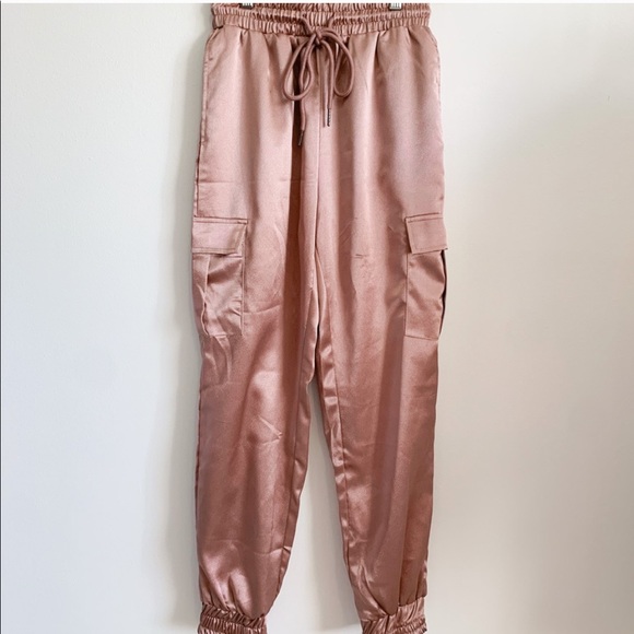 Nasty Gal Dusty Rose Satin Cargo Joggers - Picture 3 of 3